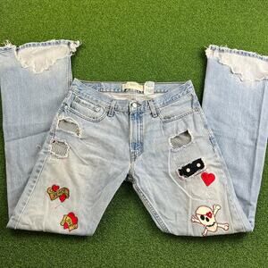 Vintage 90s Y2K Levi's Custom Redone Light Wash Row Rise Distressed Jeans Sz 32"